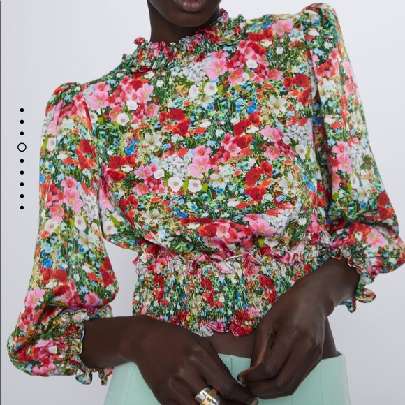 Zara Tops Zara Floral Print High Neck Top Blouse Satin Like Poshmark